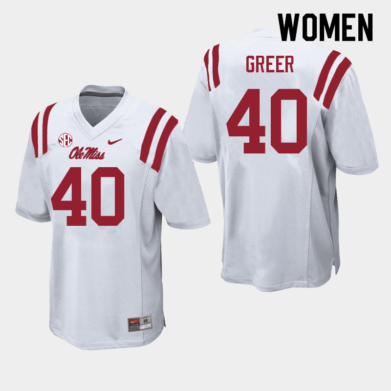 Women #40 Jack Greer Ole Miss Rebels College Football Jerseys Sale-White - Click Image to Close